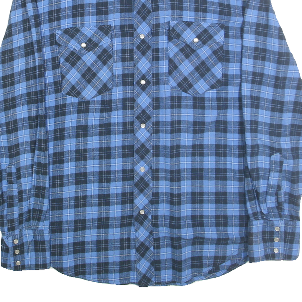 WRANGLER Mens Blue & Black Check Shirt L Western Cotton Long Sleeve Casual