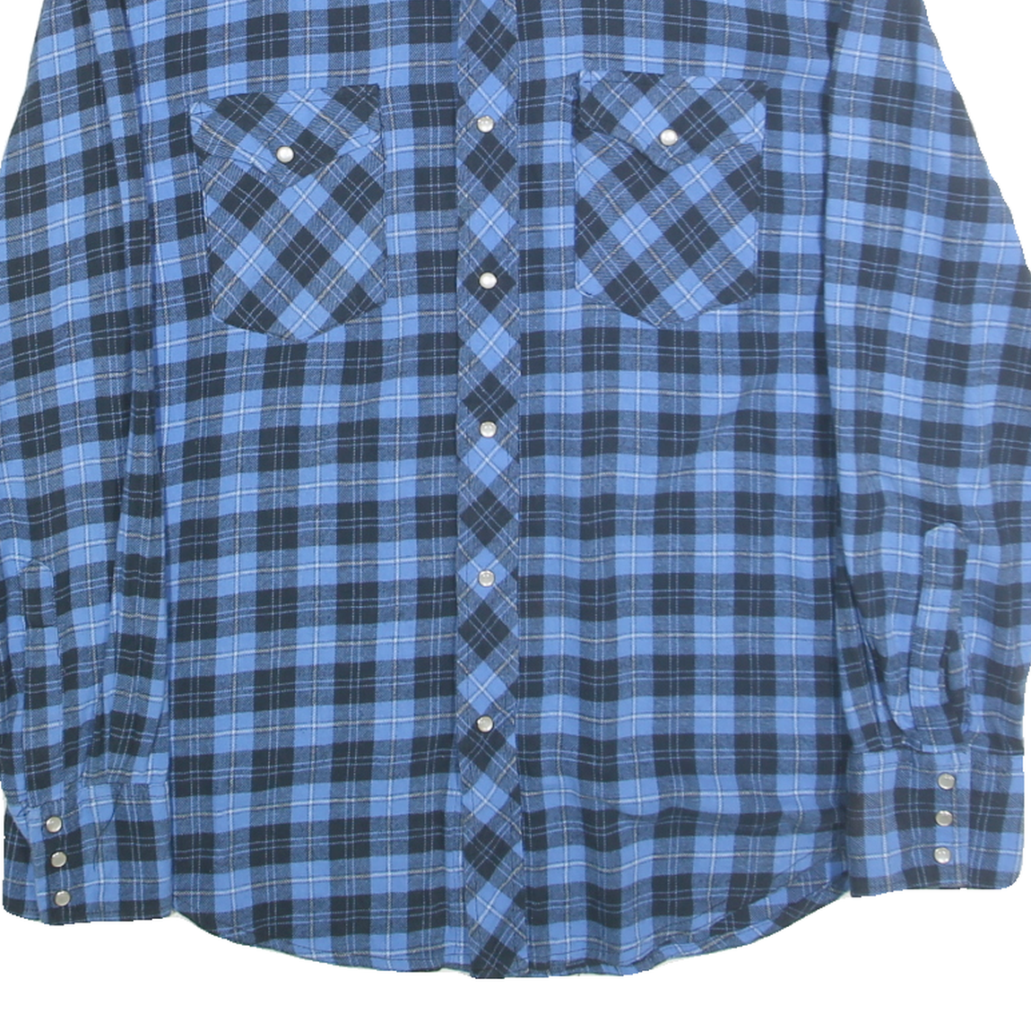 WRANGLER Mens Blue & Black Check Shirt L Western Cotton Long Sleeve Casual
