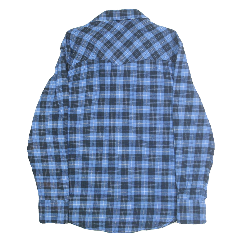 WRANGLER Mens Blue & Black Check Shirt L Western Cotton Long Sleeve Casual