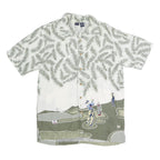 CHEROKEE Mens White & Green Golf Print Cotton Blend Shirt M Casual Short Sleeve
