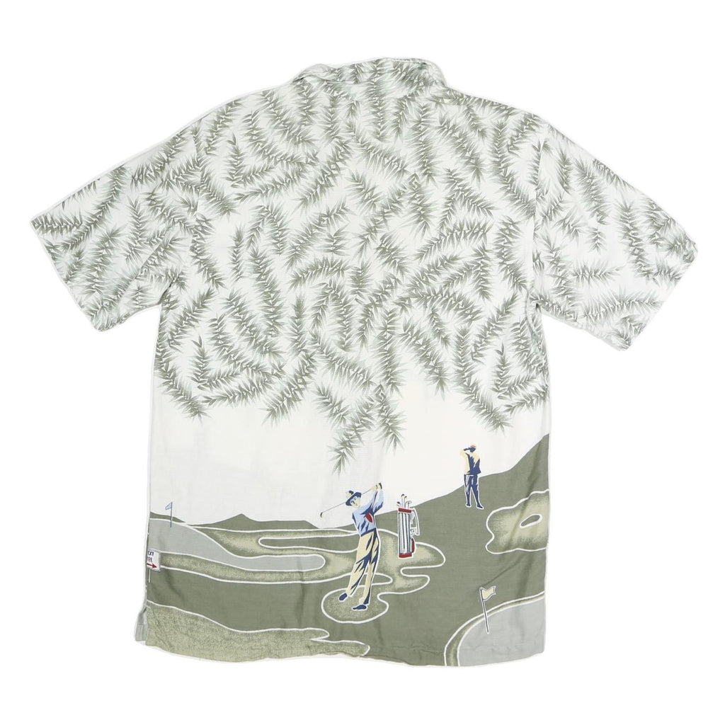 CHEROKEE Mens White & Green Golf Print Cotton Blend Shirt M Casual Short Sleeve