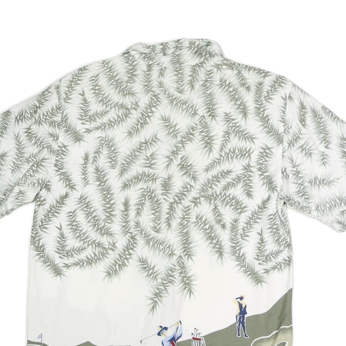CHEROKEE Mens White & Green Golf Print Cotton Blend Shirt M Casual Short Sleeve
