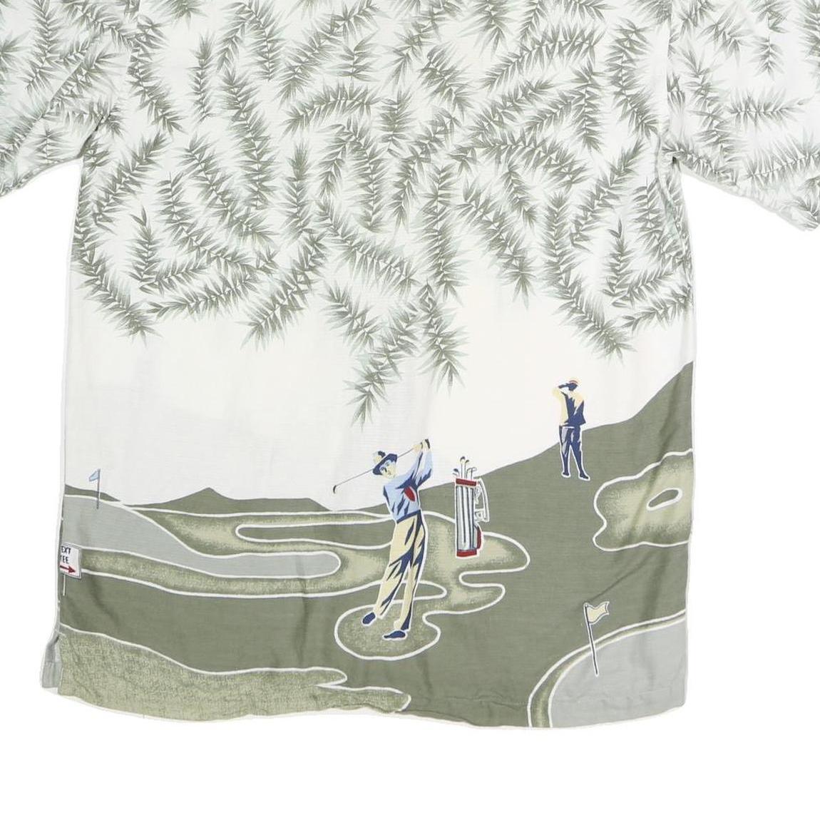 CHEROKEE Mens White & Green Golf Print Cotton Blend Shirt M Casual Short Sleeve