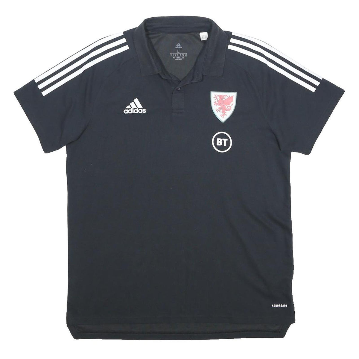 ADIDAS Mens Black Short Sleeve Plain L Cotton Blend Polo Shirt Football Logo