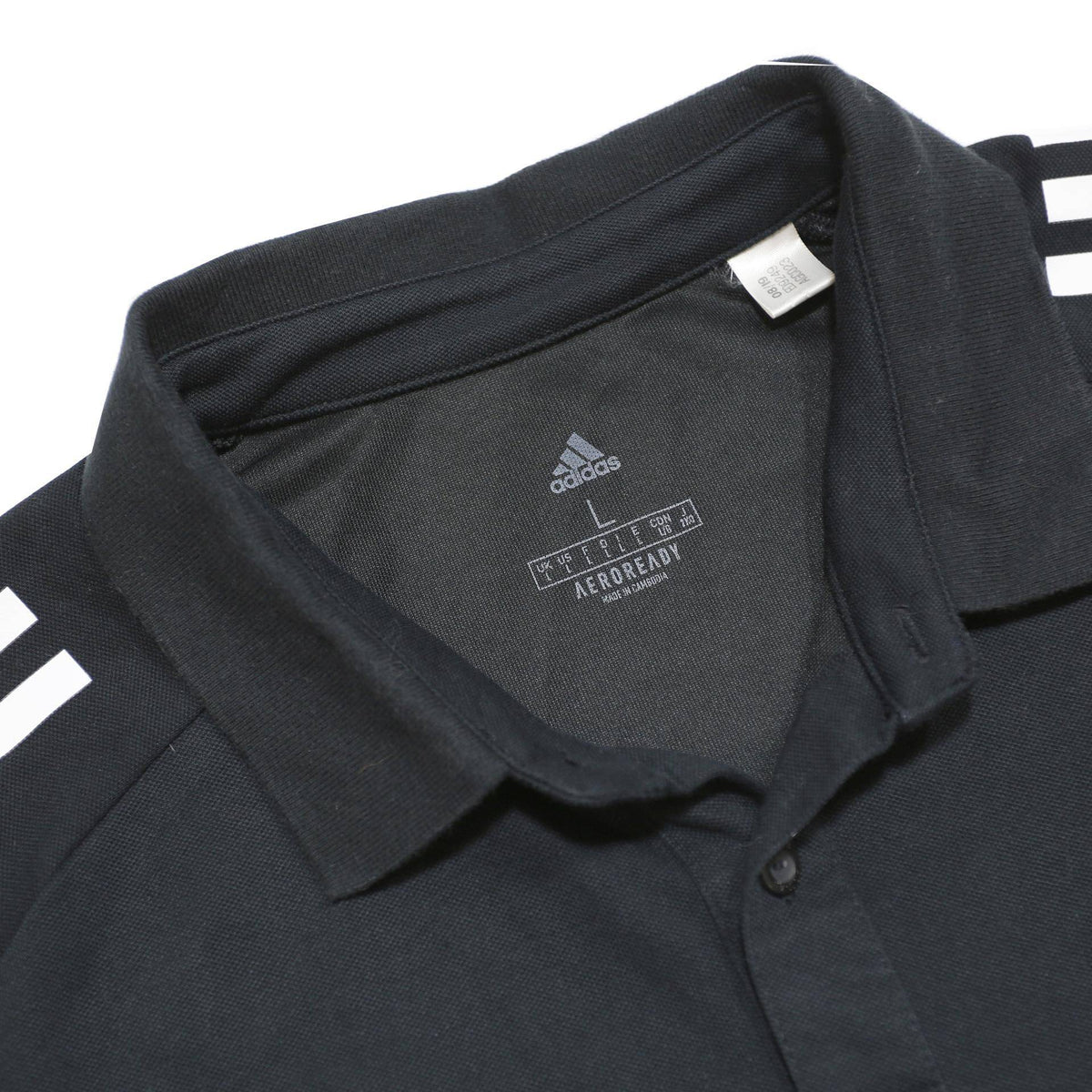 ADIDAS Mens Black Short Sleeve Plain L Cotton Blend Polo Shirt Football Logo