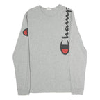 CHAMPION Mens Grey Graphic T-Shirt M Long Sleeve Crew Neck Cotton Logo