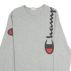 CHAMPION Mens Grey Graphic T-Shirt M Long Sleeve Crew Neck Cotton Logo