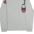 CHAMPION Mens Grey Graphic T-Shirt M Long Sleeve Crew Neck Cotton Logo