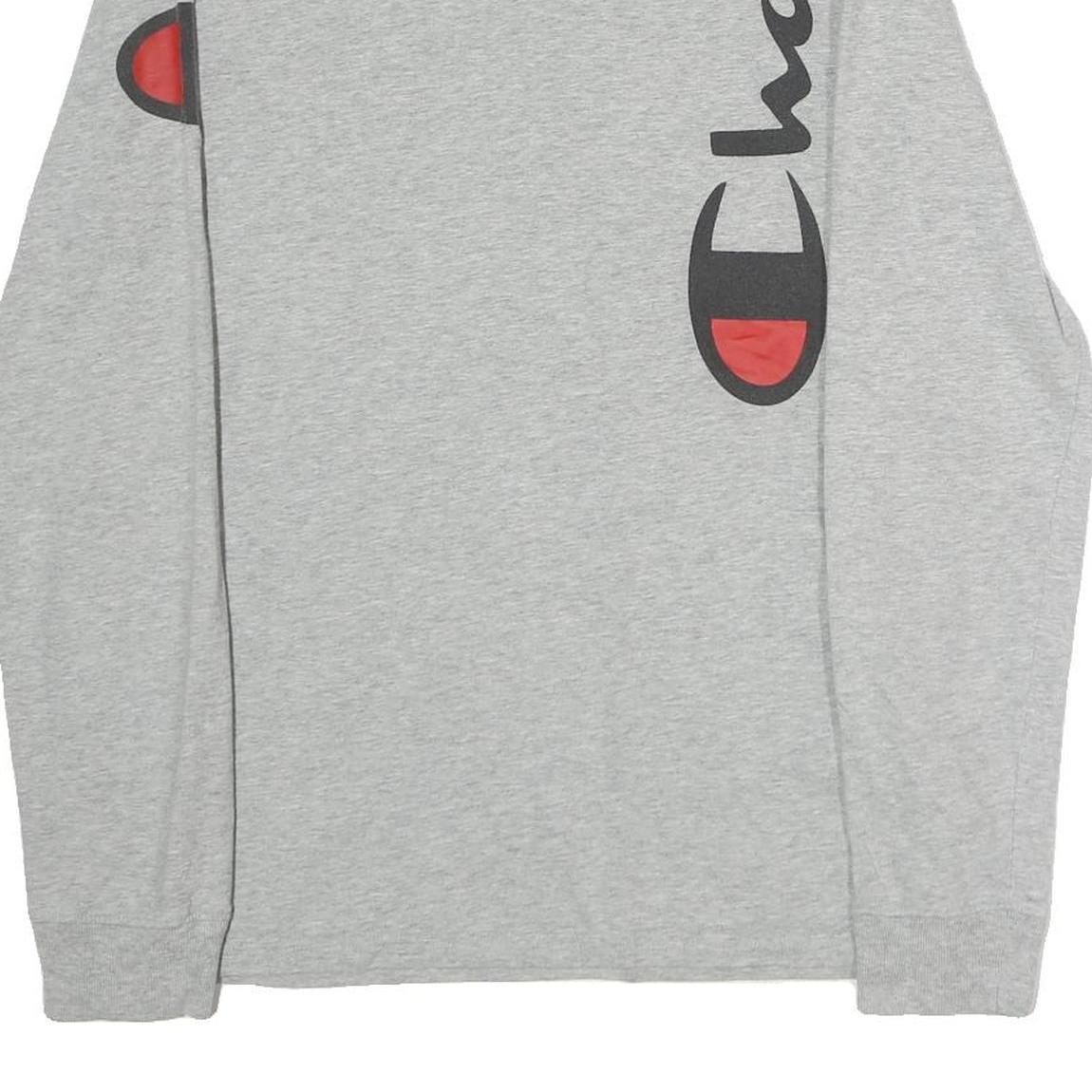 CHAMPION Mens Grey Graphic T-Shirt M Long Sleeve Crew Neck Cotton Logo