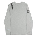 CHAMPION Mens Grey Graphic T-Shirt M Long Sleeve Crew Neck Cotton Logo