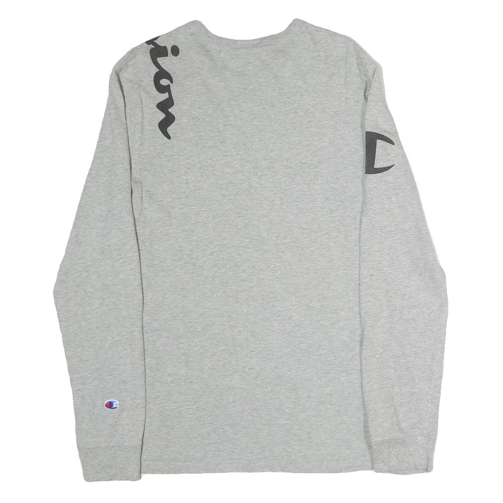 CHAMPION Mens Grey Graphic T-Shirt M Long Sleeve Crew Neck Cotton Logo