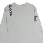 CHAMPION Mens Grey Graphic T-Shirt M Long Sleeve Crew Neck Cotton Logo