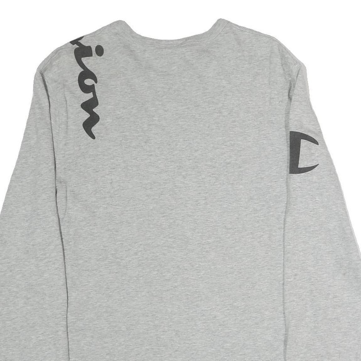 CHAMPION Mens Grey Graphic T-Shirt M Long Sleeve Crew Neck Cotton Logo