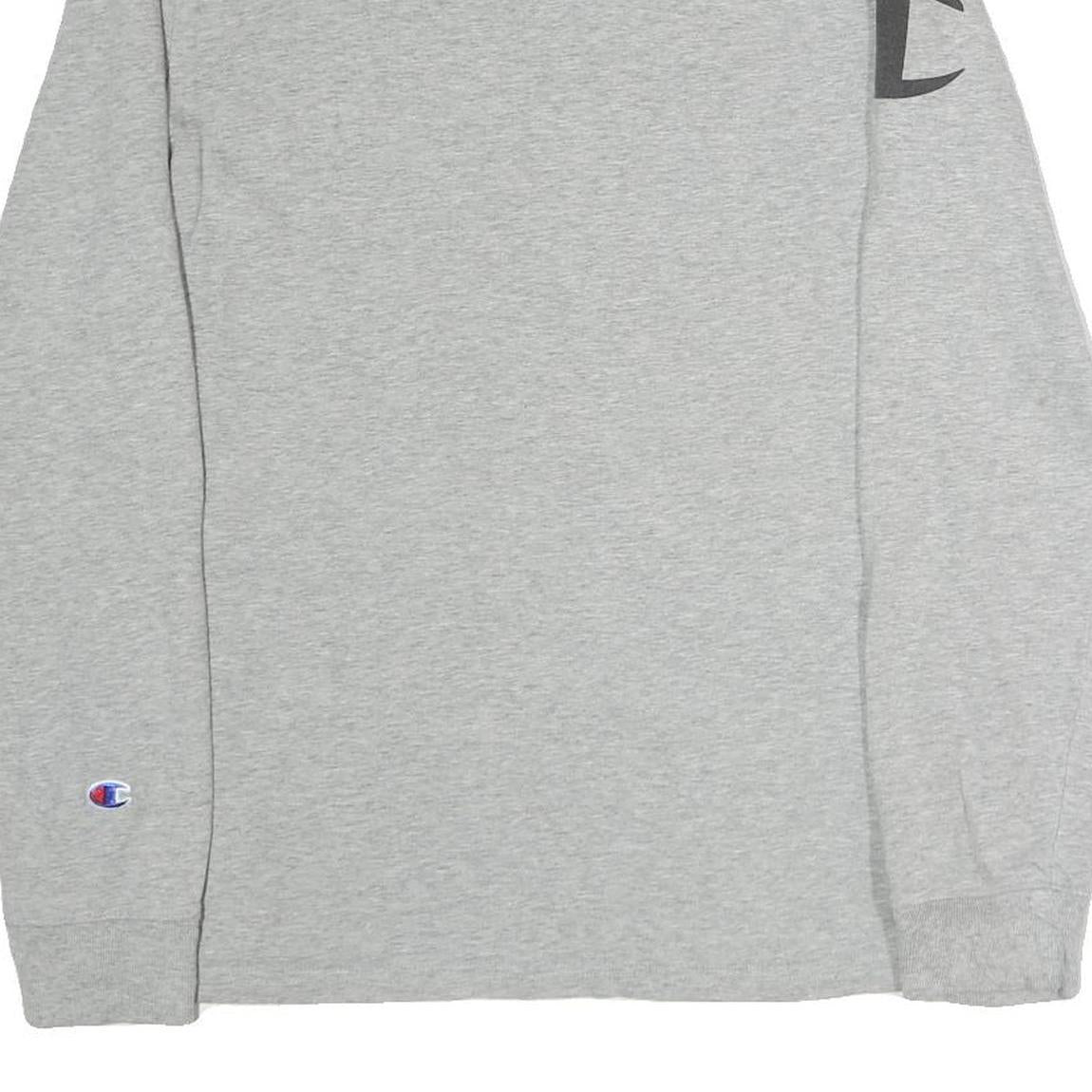 CHAMPION Mens Grey Graphic T-Shirt M Long Sleeve Crew Neck Cotton Logo
