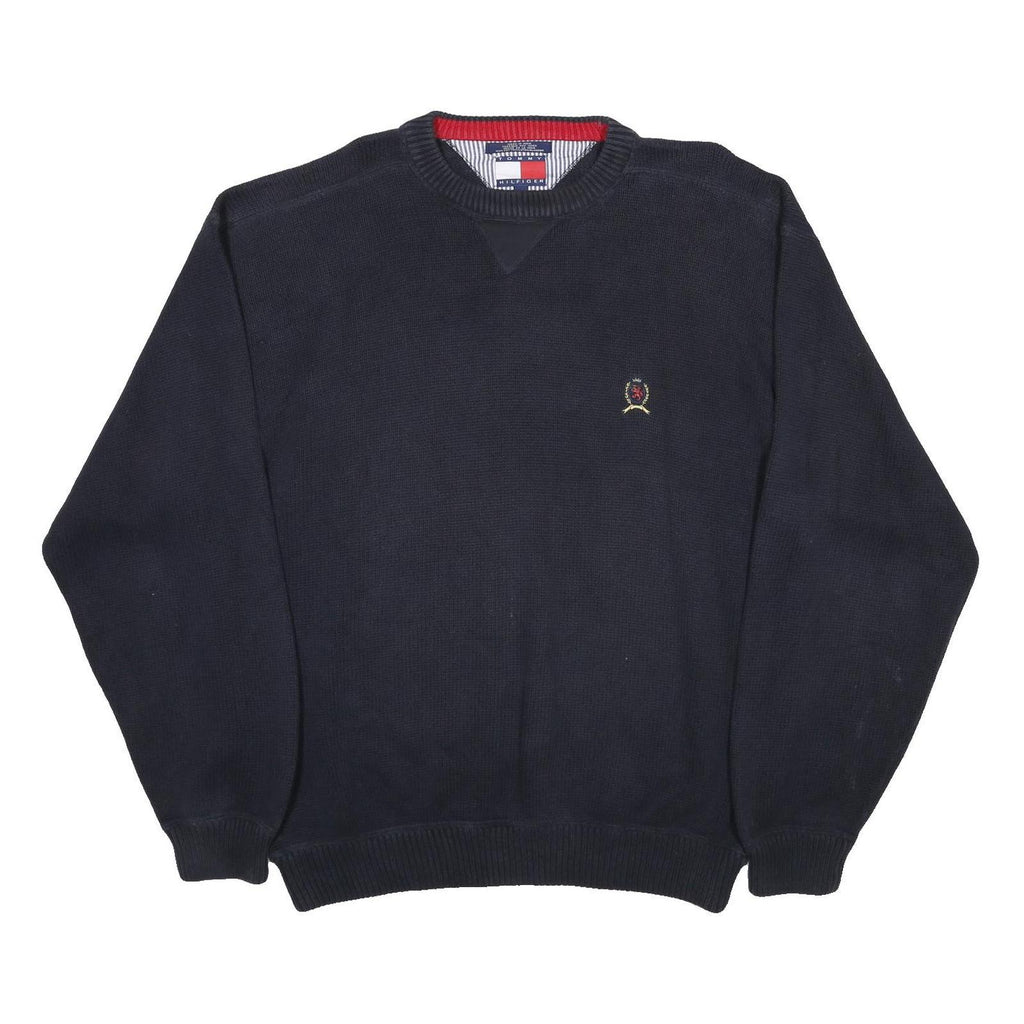 TOMMY HILFIGER Mens Navy Plain Cotton Jumper Crew Neck Basic Knit XL Cotton