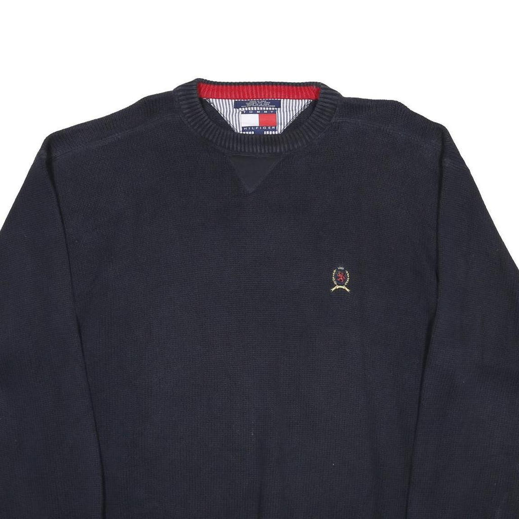 TOMMY HILFIGER Mens Navy Plain Cotton Jumper Crew Neck Basic Knit XL Cotton
