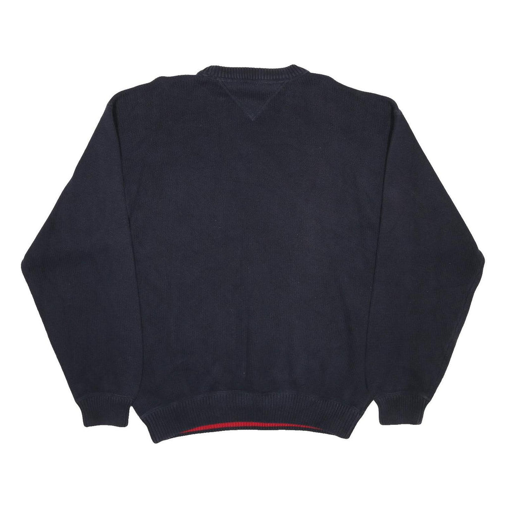 TOMMY HILFIGER Mens Navy Plain Cotton Jumper Crew Neck Basic Knit XL Cotton