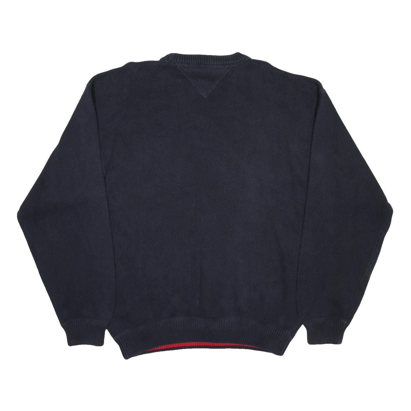 TOMMY HILFIGER Mens Navy Plain Cotton Jumper Crew Neck Basic Knit XL Cotton
