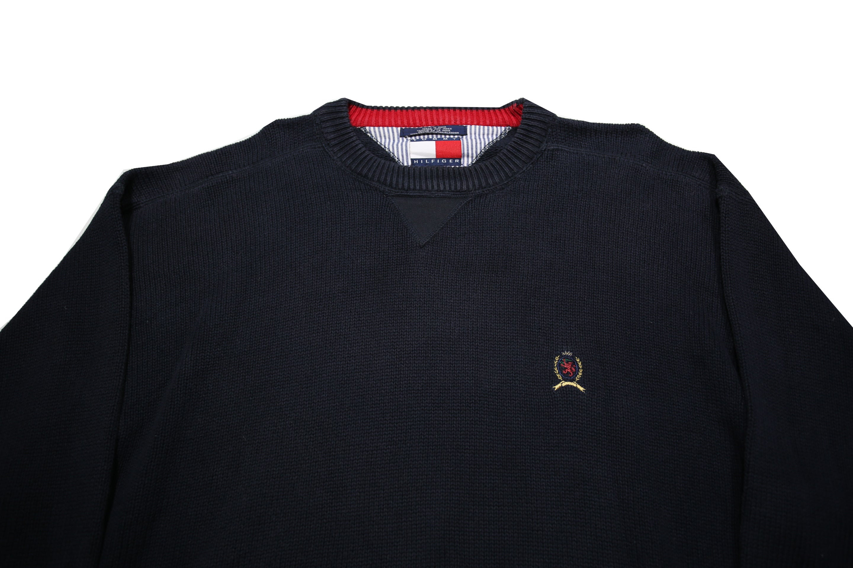TOMMY HILFIGER Mens Navy Plain Cotton Jumper Crew Neck Basic Knit XL Cotton