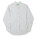FALCONALLE Mens White & Grey Striped Shirt M Classic Cotton Blend Long Sleeve