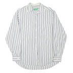 FALCONALLE Mens White & Grey Striped Shirt M Classic Cotton Blend Long Sleeve