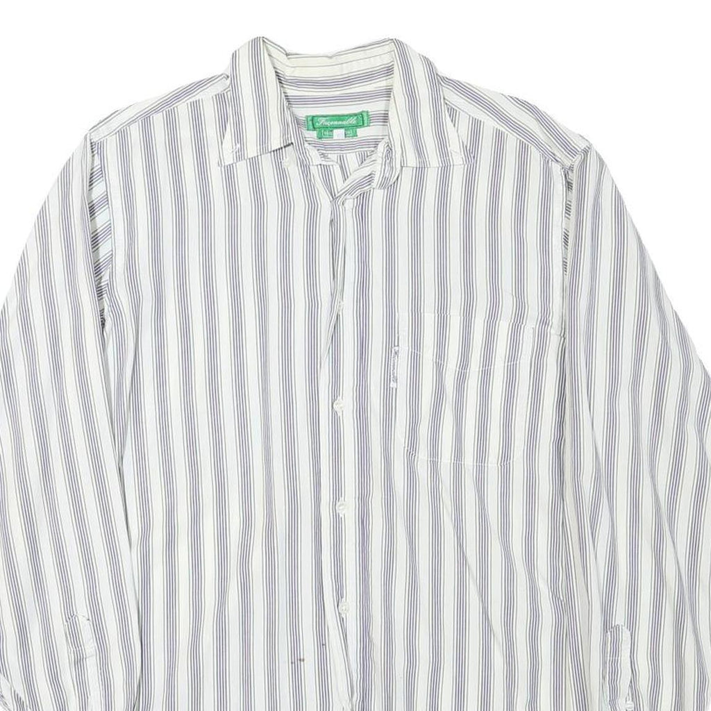 FALCONALLE Mens White & Grey Striped Shirt M Classic Cotton Blend Long Sleeve
