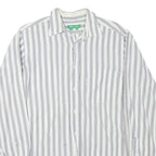 FALCONALLE Mens White & Grey Striped Shirt M Classic Cotton Blend Long Sleeve
