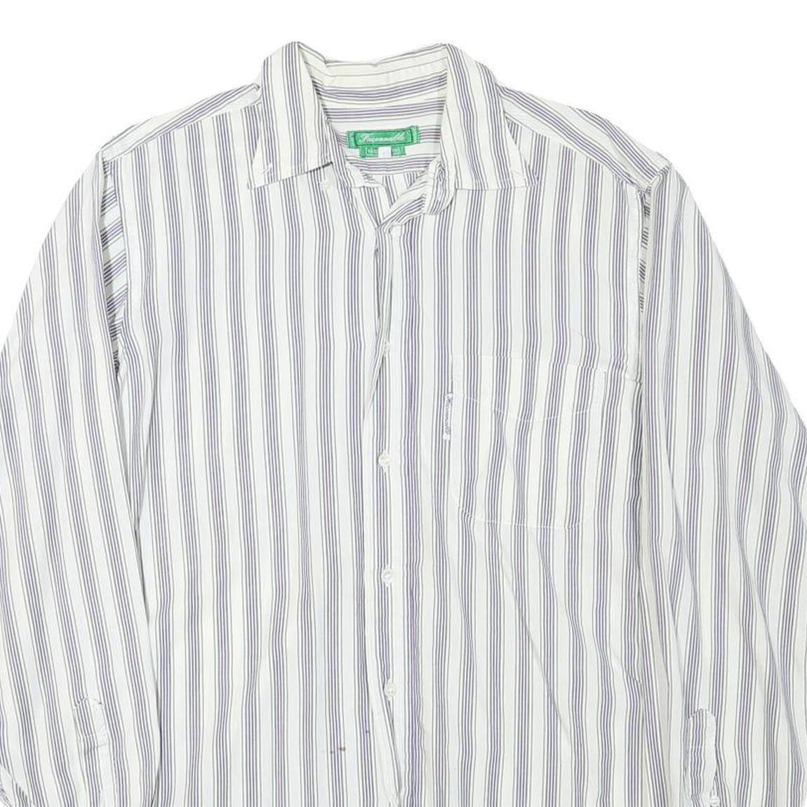 FALCONALLE Mens White & Grey Striped Shirt M Classic Cotton Blend Long Sleeve