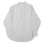 FALCONALLE Mens White & Grey Striped Shirt M Classic Cotton Blend Long Sleeve