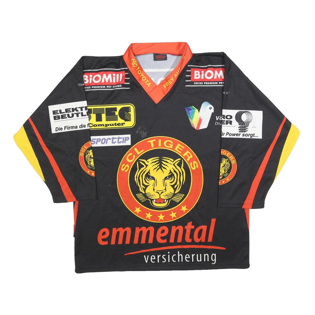 WUTHRICH Mens Black & Red SCL Tigers Hockey T-Shirt L Long Sleeve V-Neck Sports