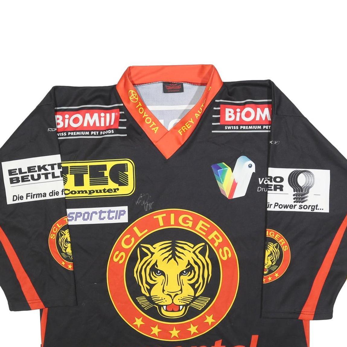 WUTHRICH Mens Black & Red SCL Tigers Hockey T-Shirt L Long Sleeve V-Neck Sports