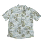 ISLAND SHORES Mens Green & Grey Tropical Print Shirt XL Cotton Blend Summer