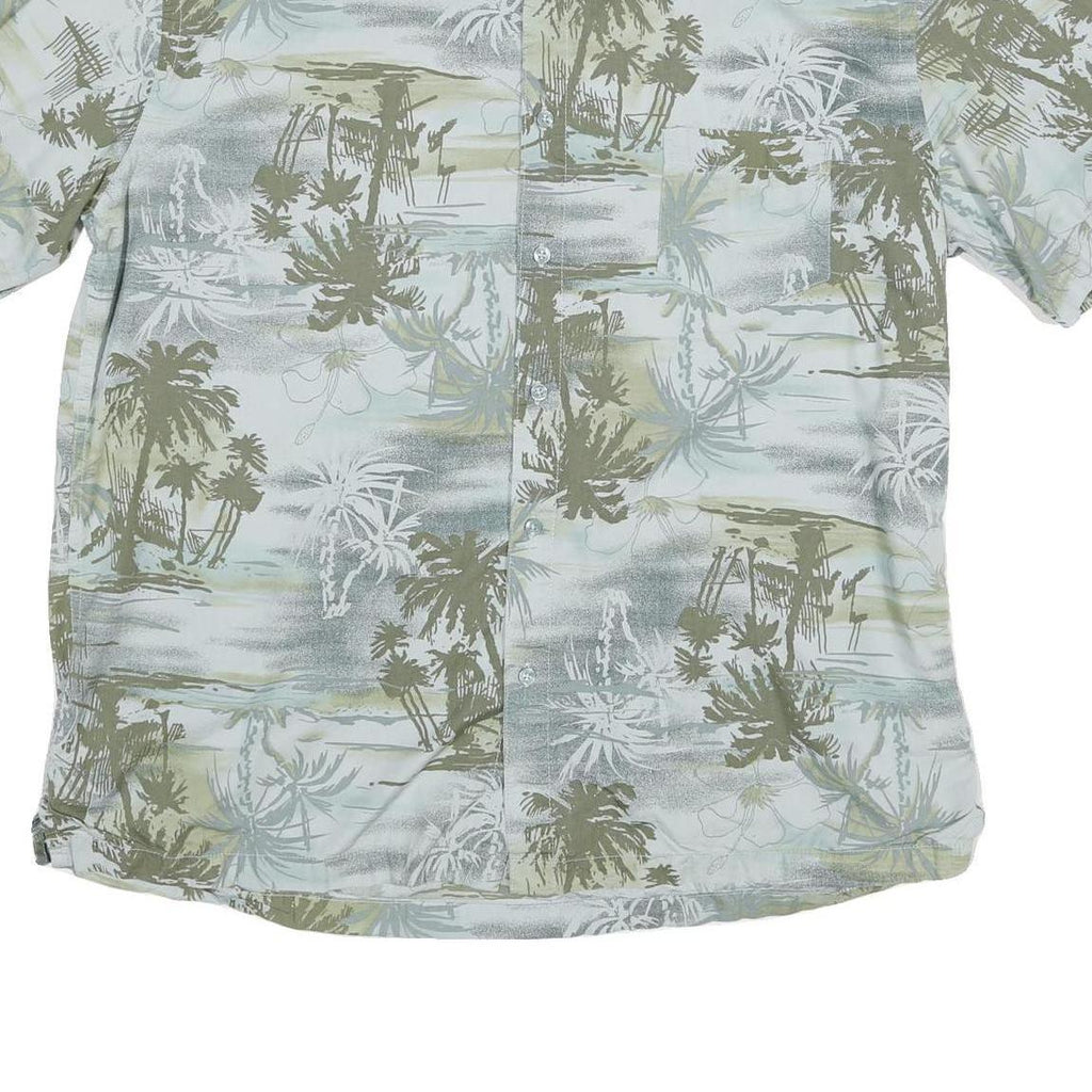 ISLAND SHORES Mens Green & Grey Tropical Print Shirt XL Cotton Blend Summer