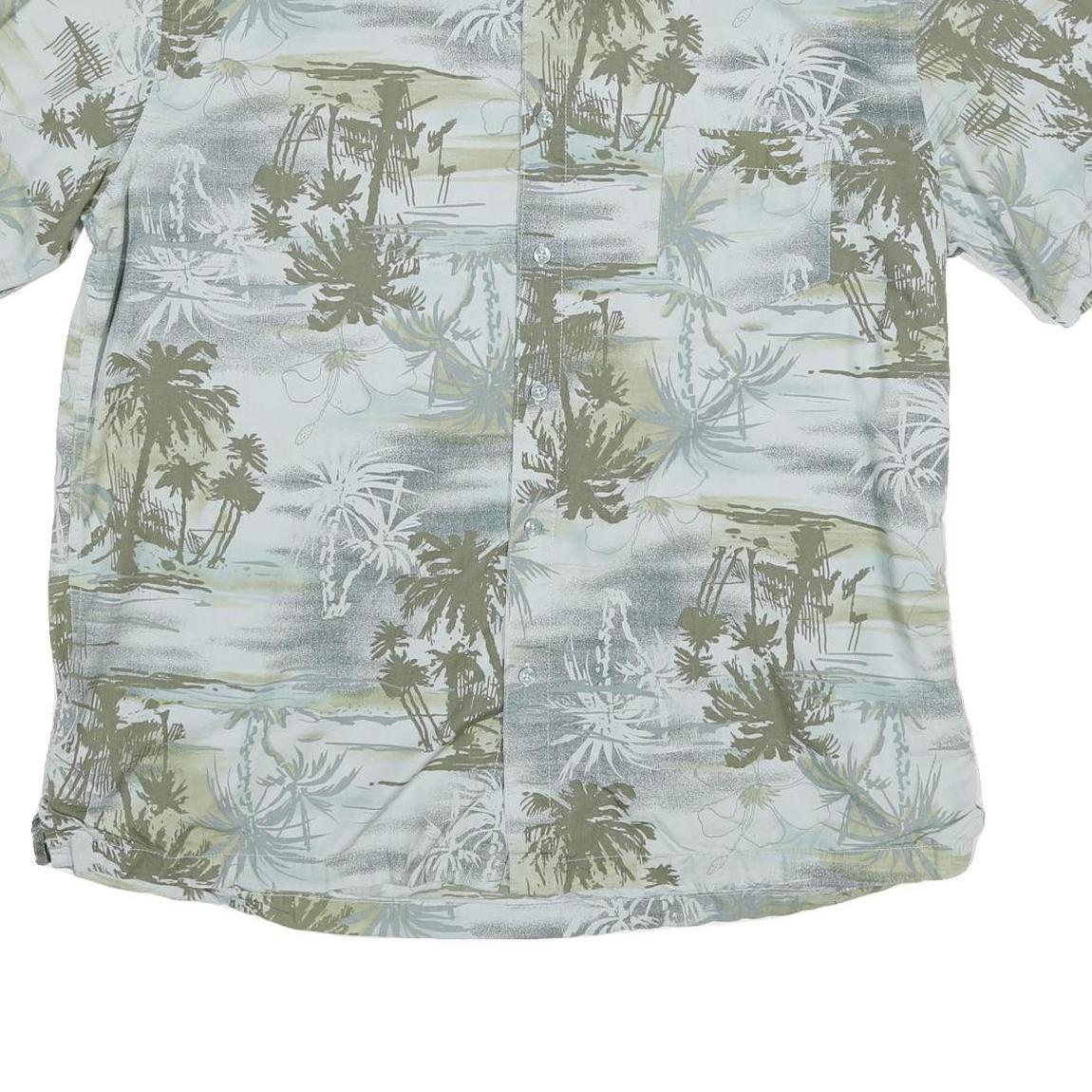 ISLAND SHORES Mens Green & Grey Tropical Print Shirt XL Cotton Blend Summer