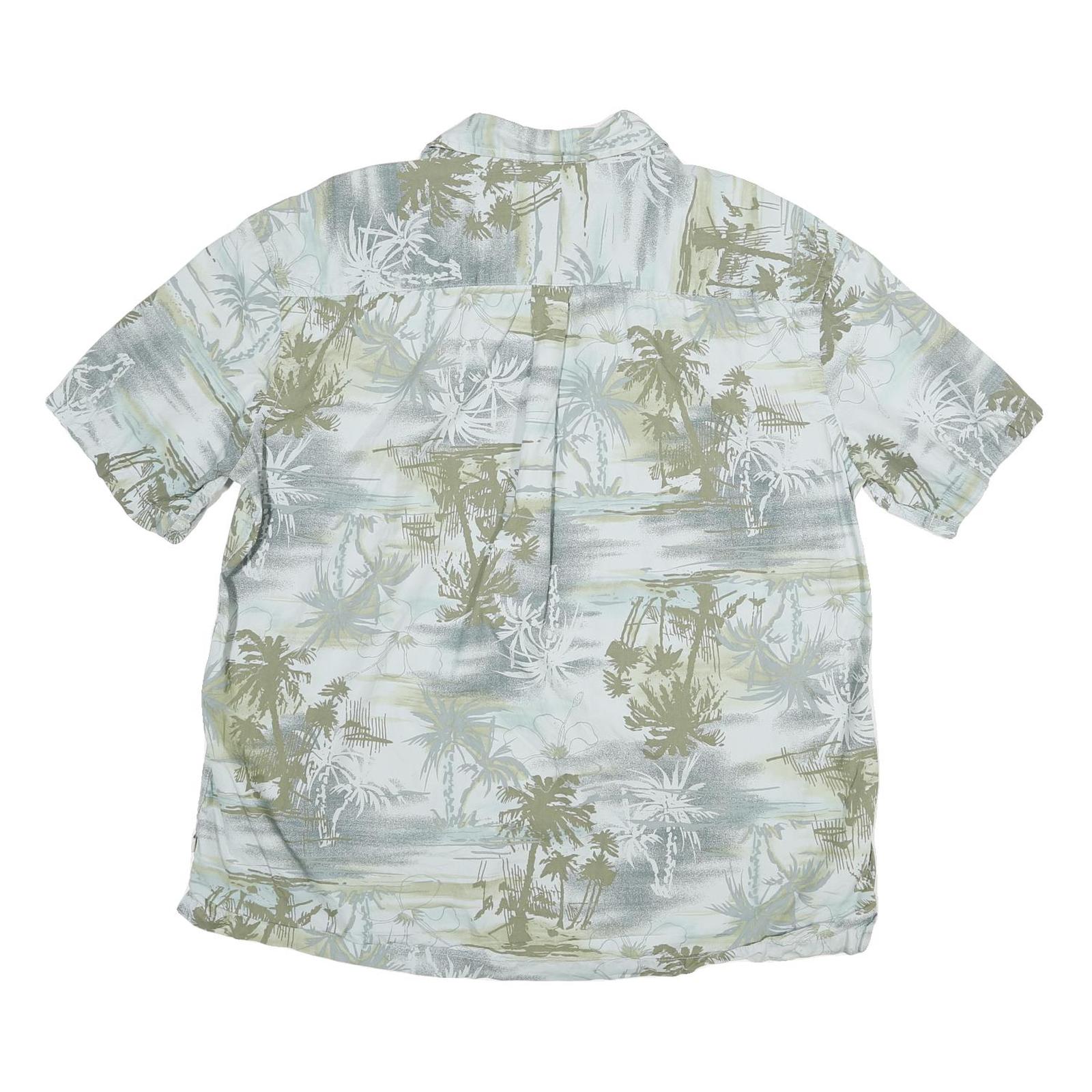 ISLAND SHORES Mens Green & Grey Tropical Print Shirt XL Cotton Blend Summer