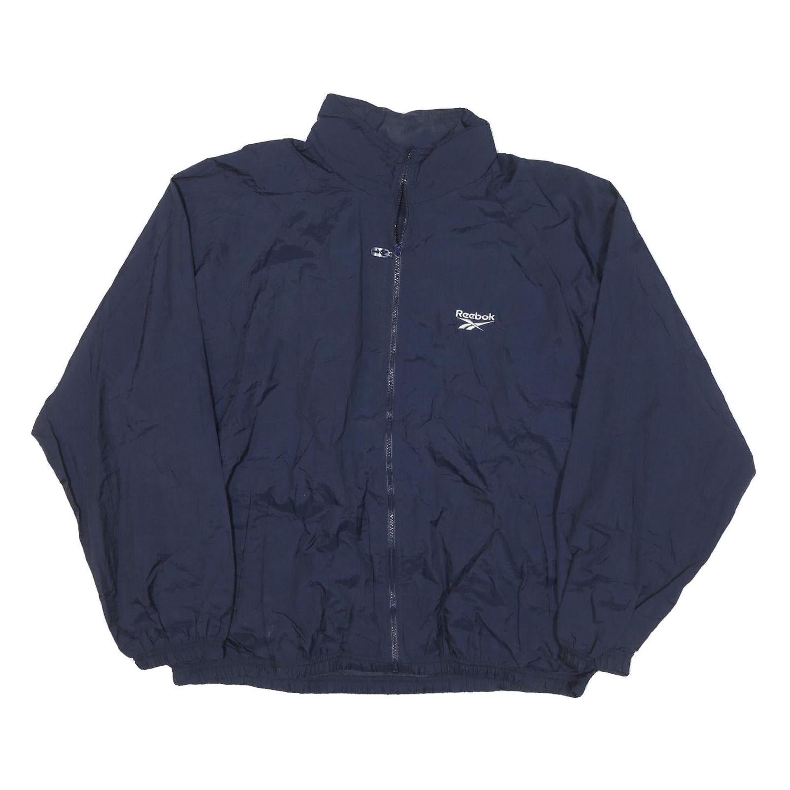 REEBOK Mens Navy Blue Training Zip Jacket XL Nylon Plain Sportswear