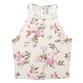 DIVIDED Womens Cream Pink Floral Halter Neck Sleeveless Top S Scalloped Edge