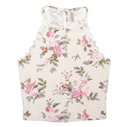 DIVIDED Womens Cream Pink Floral Halter Neck Sleeveless Top S Scalloped Edge