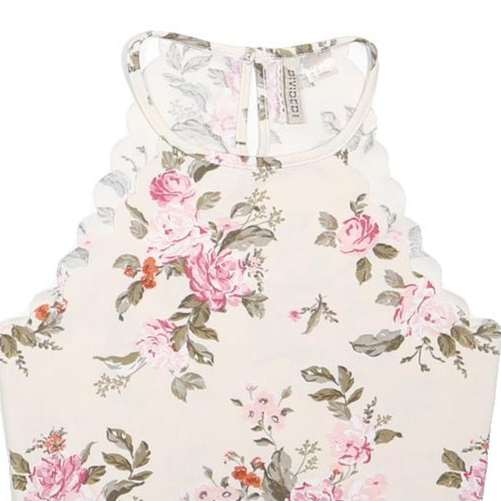 DIVIDED Womens Cream Pink Floral Halter Neck Sleeveless Top S Scalloped Edge