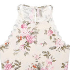 DIVIDED Womens Cream Pink Floral Halter Neck Sleeveless Top S Scalloped Edge