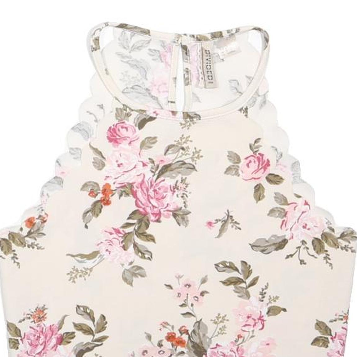 DIVIDED Womens Cream Pink Floral Halter Neck Sleeveless Top S Scalloped Edge