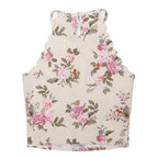 DIVIDED Womens Cream Pink Floral Halter Neck Sleeveless Top S Scalloped Edge