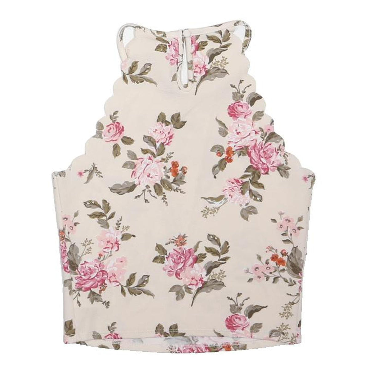 DIVIDED Womens Cream Pink Floral Halter Neck Sleeveless Top S Scalloped Edge