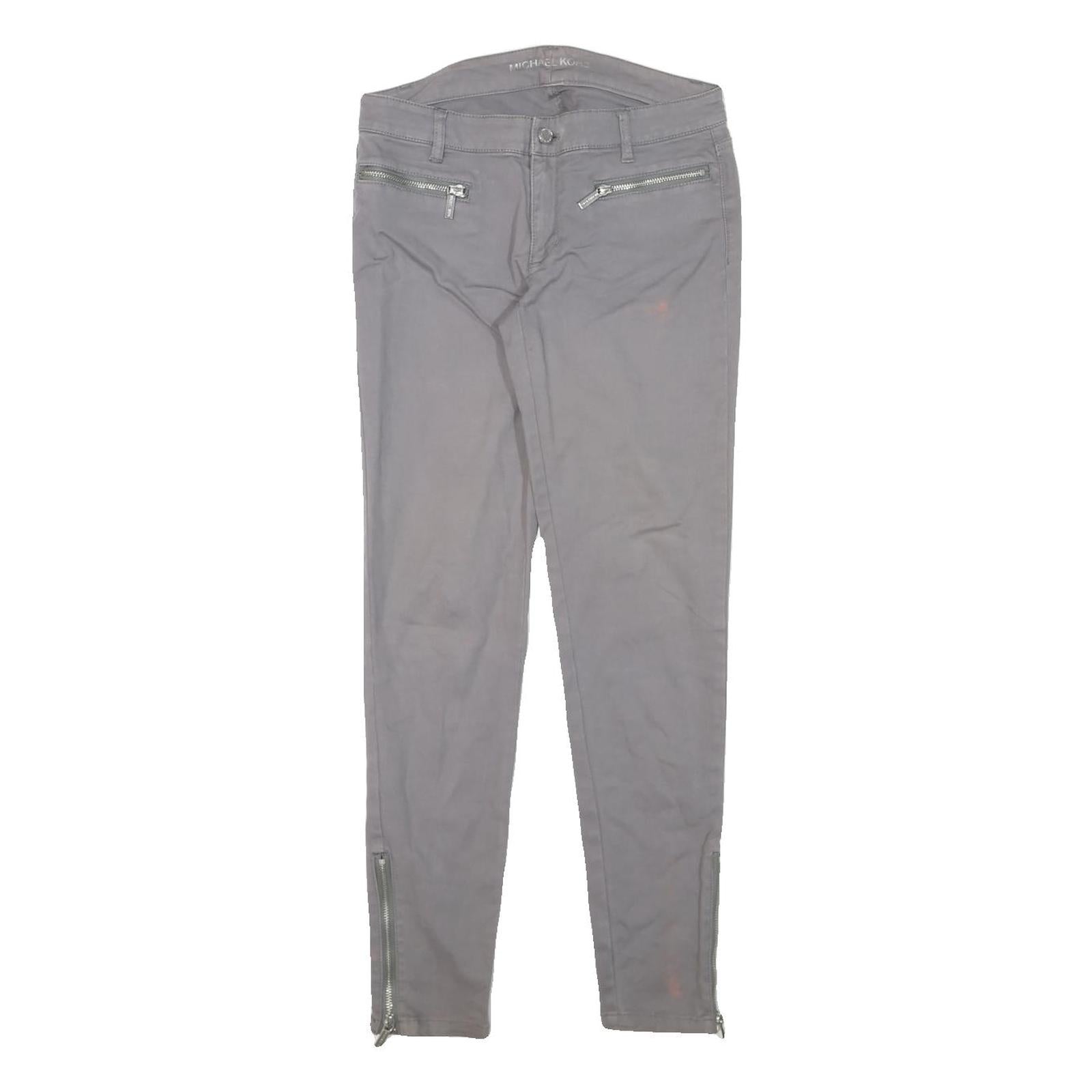 MICHAEL KORS Womens Cotton Blend Grey Slim Skinny Trousers W28 L29 Zip Pocketed