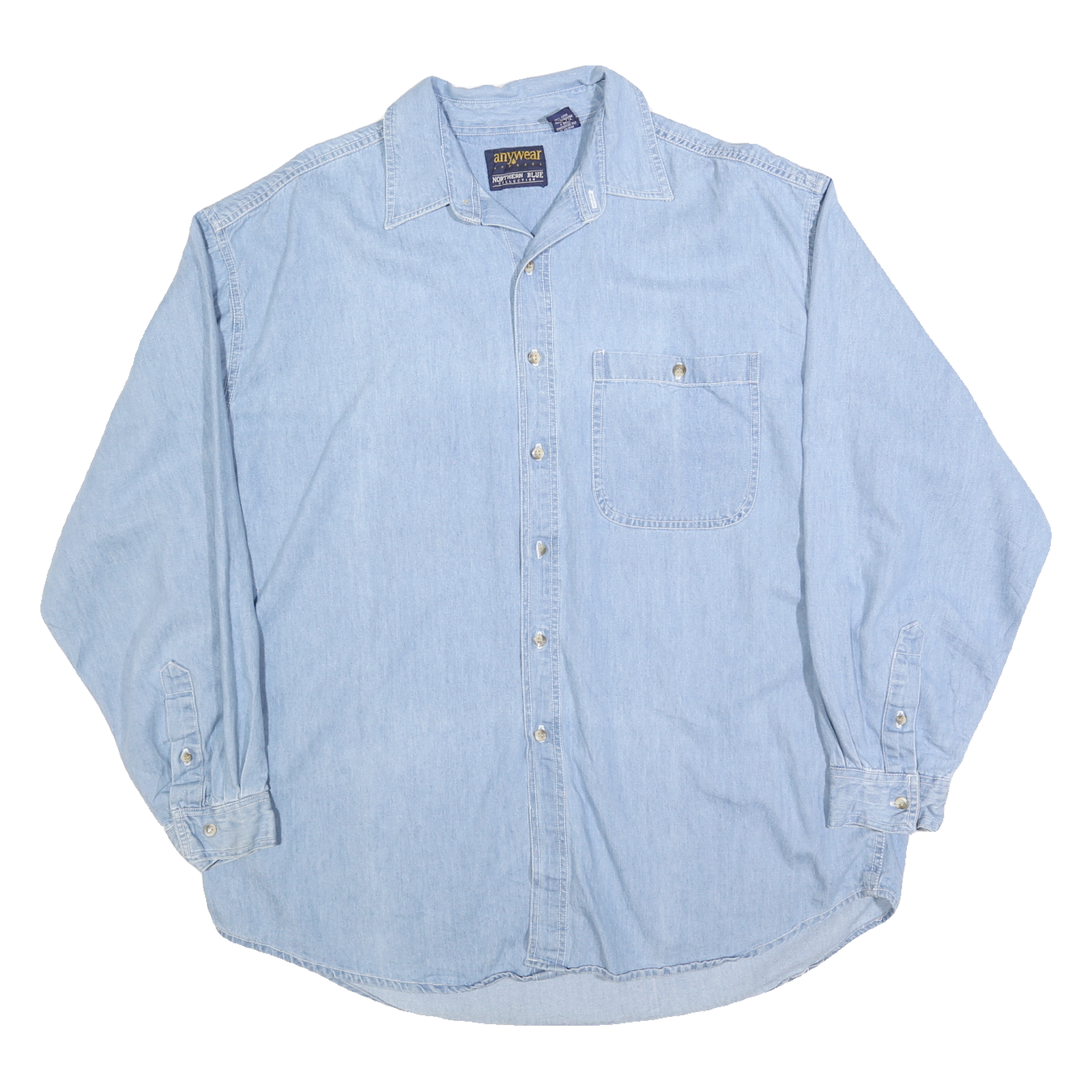 ANYWEAR APPAREL Mens Light Blue Denim Shirt XL Casual Cotton Blend Long Sleeve