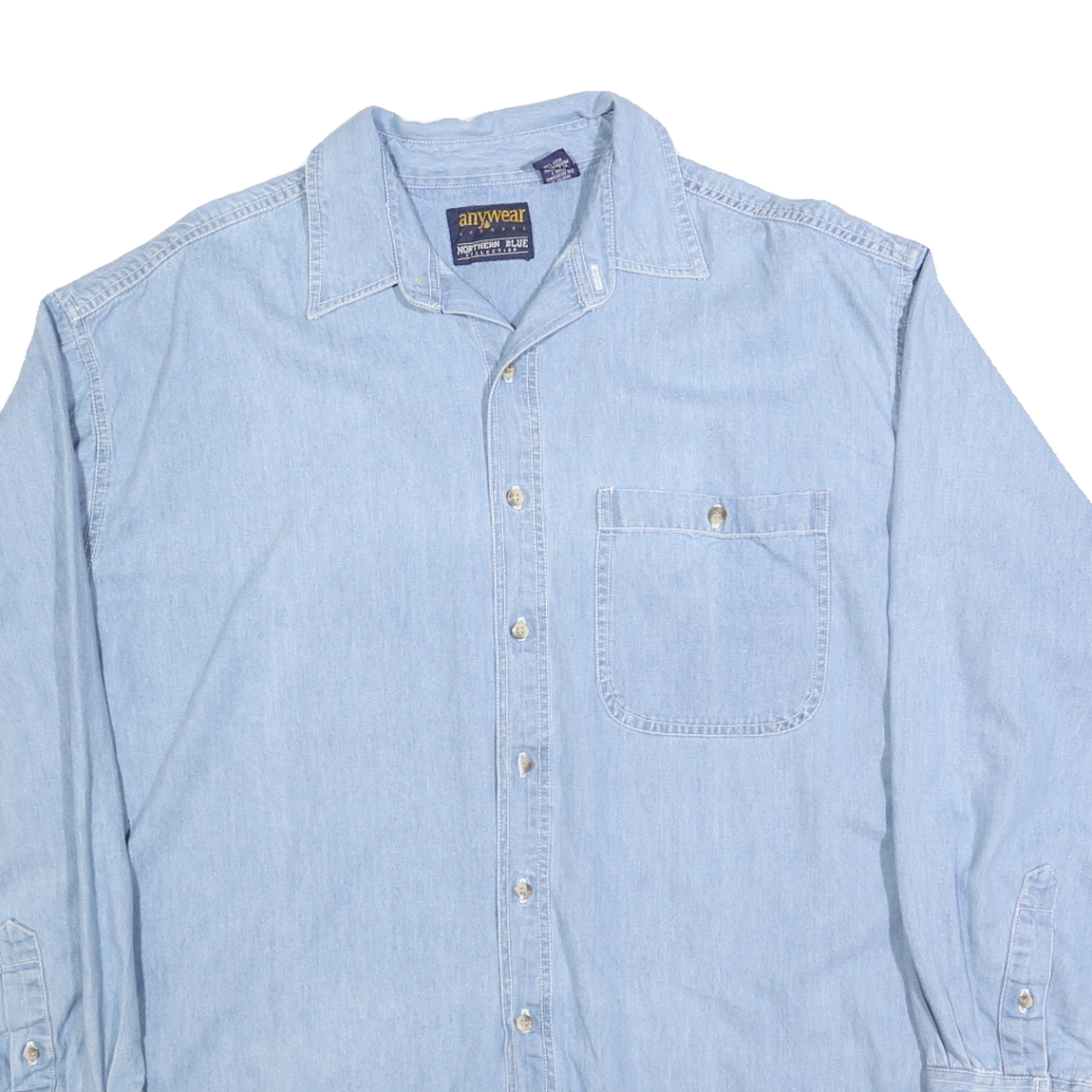 ANYWEAR APPAREL Mens Light Blue Denim Shirt XL Casual Cotton Blend Long Sleeve