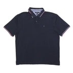 TOMMY HILFIGER Mens Navy Blue Short Sleeve Polo Shirt 2XL Classic Cotton Blend