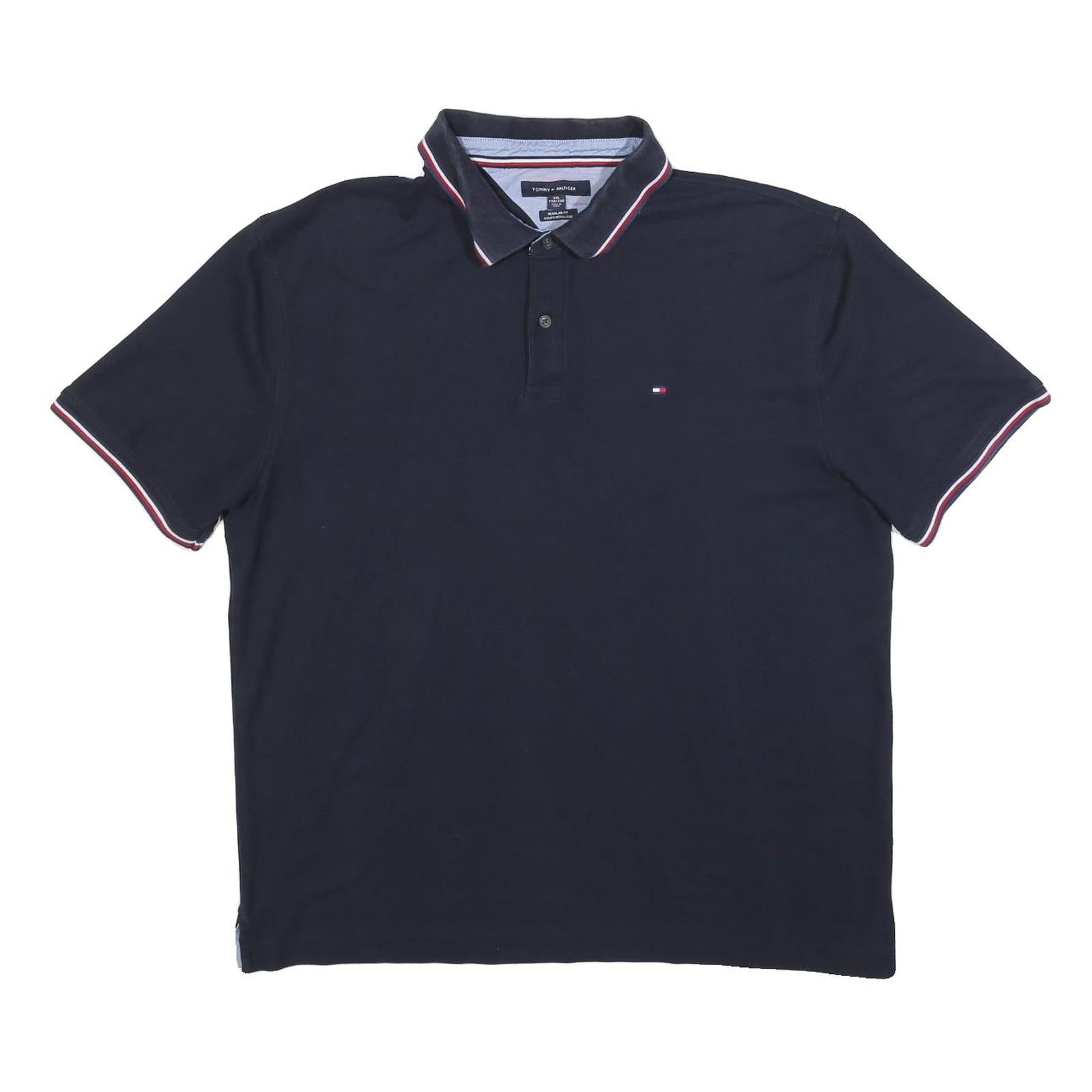 TOMMY HILFIGER Mens Navy Blue Short Sleeve Polo Shirt 2XL Classic Cotton Blend