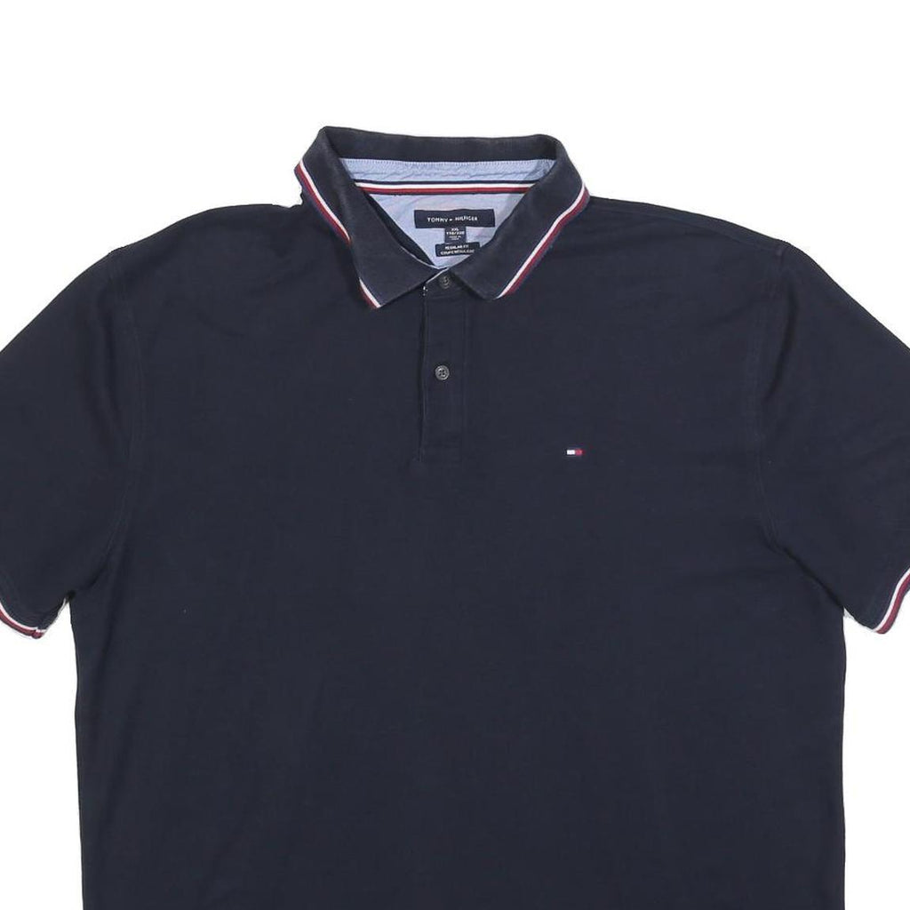TOMMY HILFIGER Mens Navy Blue Short Sleeve Polo Shirt 2XL Classic Cotton Blend