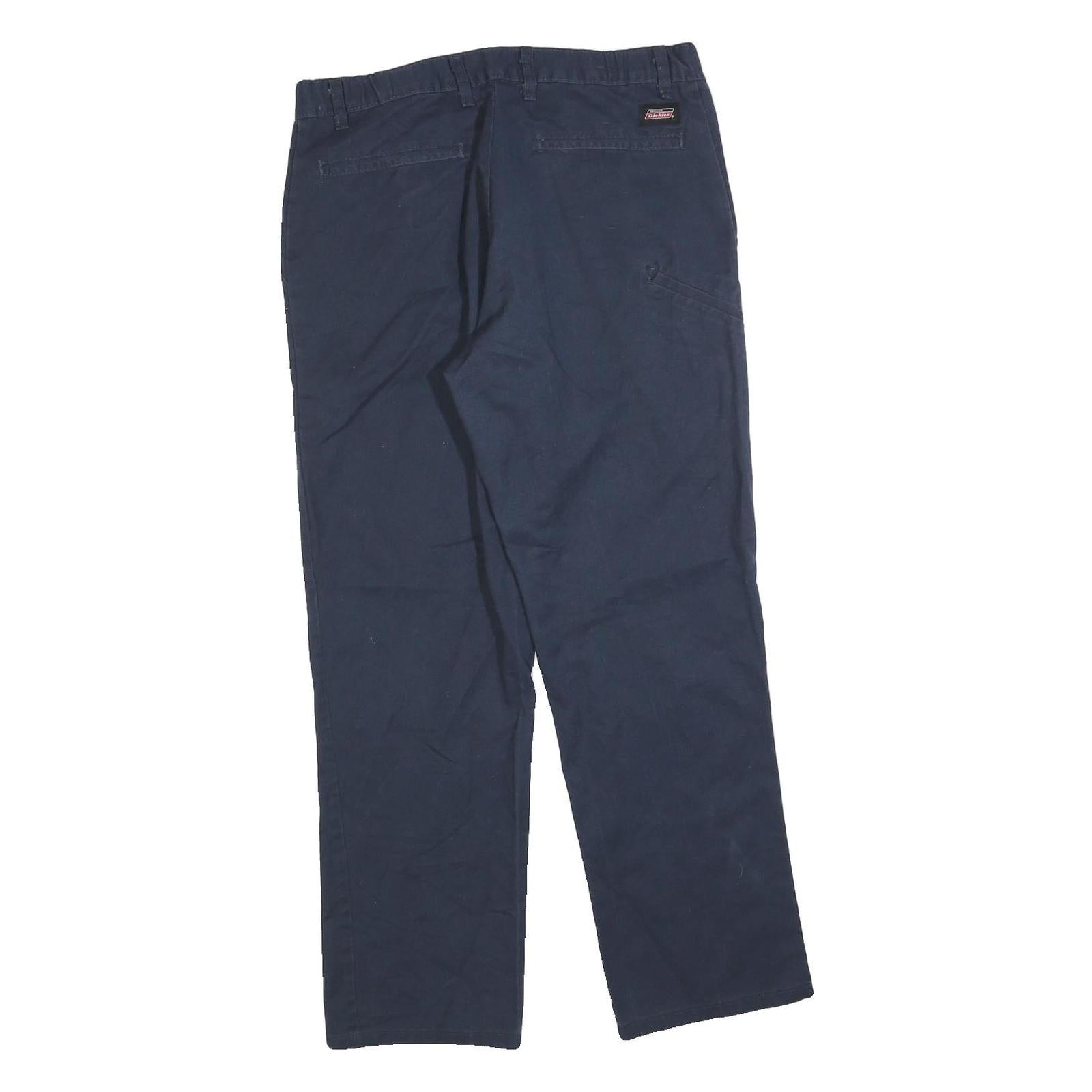 DICKIES Mens Regular Navy Blue Cotton Blend Straight Trousers W32 L30 Workwear